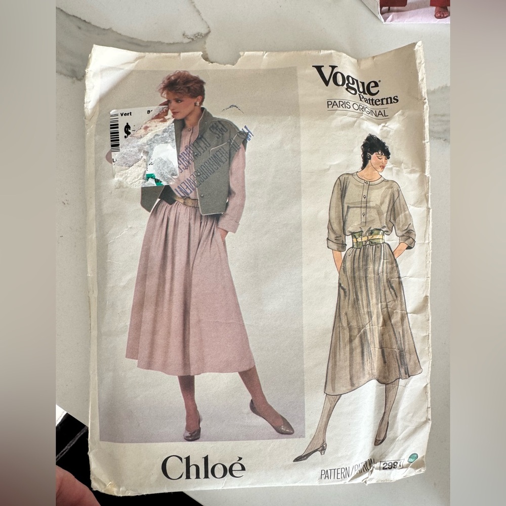 Vintage 1980's Chloe Vogue 2991 Women's Dress Cropped Jacket Sewing Pattern 10